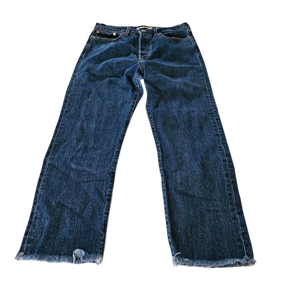 Levi's Premium Jeans Womens 29 Blue Wedgie Straight High Rise Button Fly Raw Hem - Picture 1 of 10